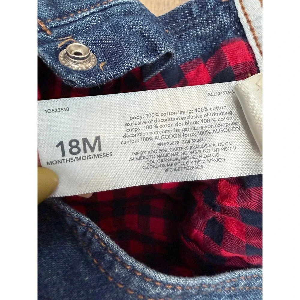OshKosh B'gosh Girls Denim Overalls Lined Buffalo‎ Plaid – 18M